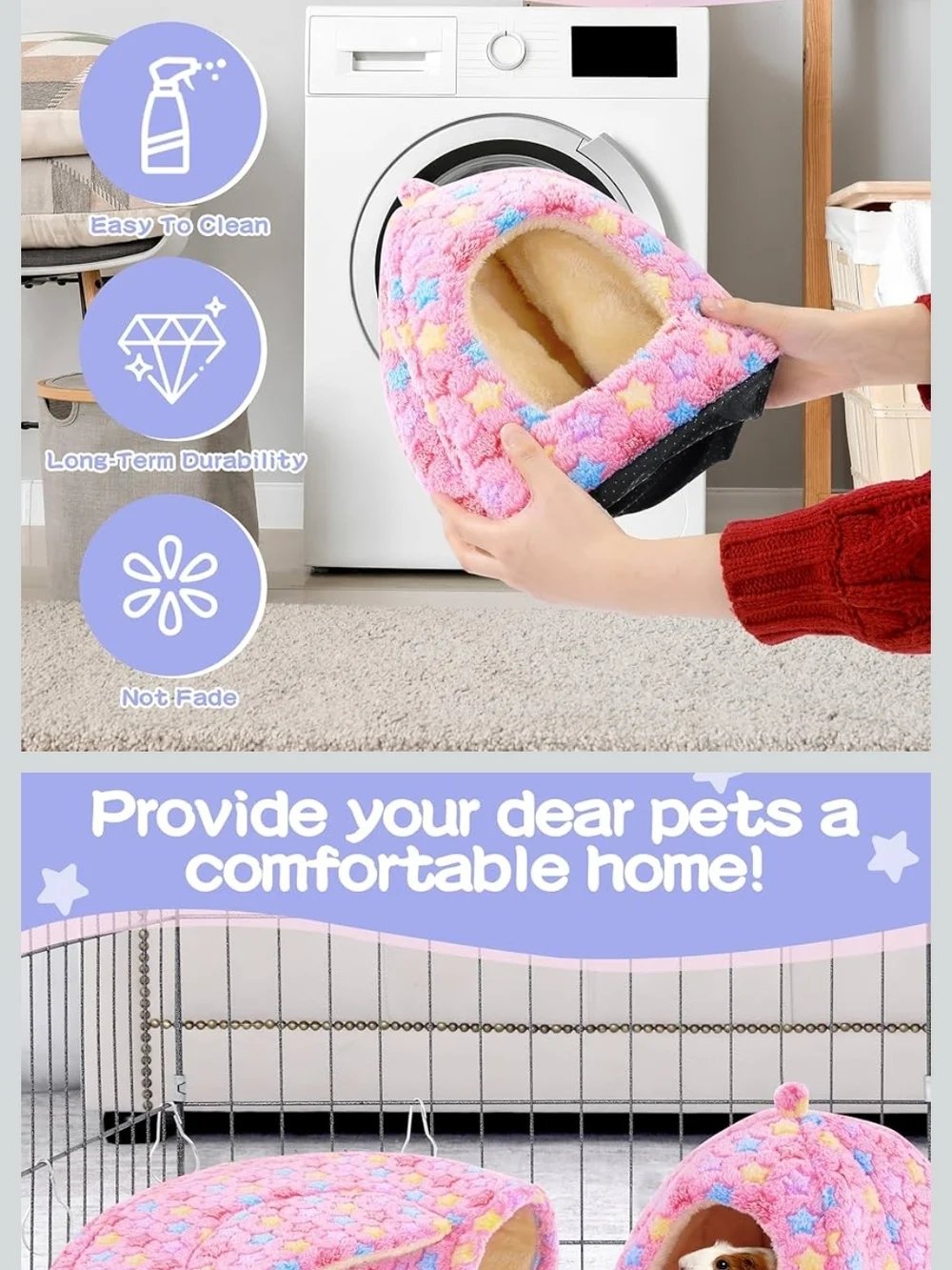 Pink Small Pet Cozy Bed & Hideout 3-Pack